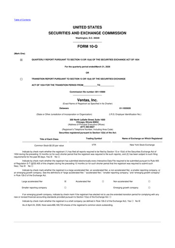 Miniature Ventas 10-Q Rapport trimestriel  