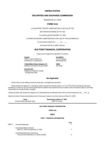 Thumbnail Old Point Financial 10-Q Quarterly Report FY 