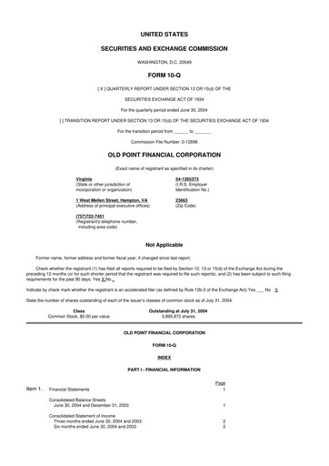 Thumbnail Old Point Financial 10-Q Quarterly Report FY 