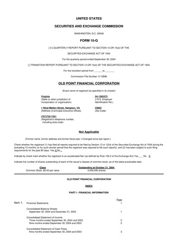 Thumbnail Old Point Financial 10-Q Quarterly Report FY 