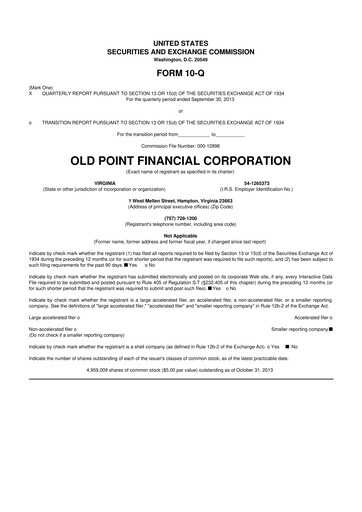 Thumbnail Old Point Financial 10-Q Quarterly Report FY2013 