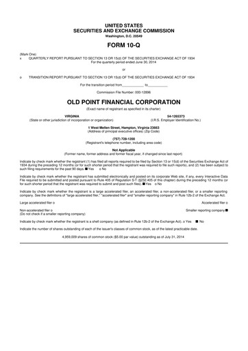 Thumbnail Old Point Financial 10-Q Quarterly Report FY 