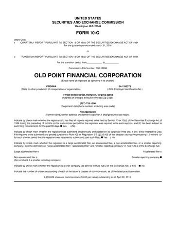 Thumbnail Old Point Financial 10-Q Quarterly Report FY2016 