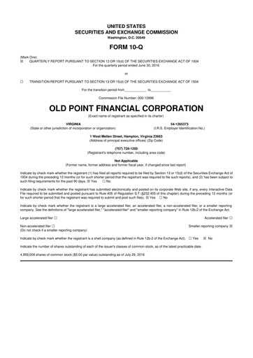 Thumbnail Old Point Financial 10-Q Quarterly Report FY2016 