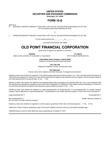 Thumbnail Old Point Financial 10-Q Quarterly Report FY2016 