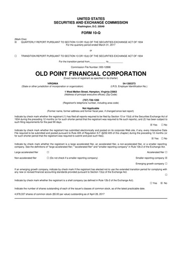 Thumbnail Old Point Financial 10-Q Quarterly Report FY2017 
