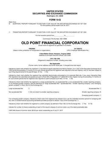 Thumbnail Old Point Financial 10-Q Quarterly Report FY2017 