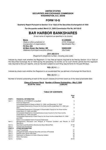 Thumbnail Bar Harbor Bankshares

 10-Q Quarterly Report FY 