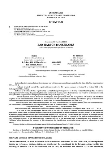 Thumbnail Bar Harbor Bankshares

 10-K Annual Report 