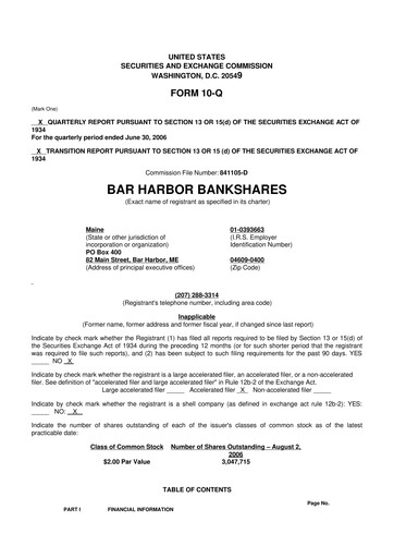 Thumbnail Bar Harbor Bankshares

 10-Q Quarterly Report FY 