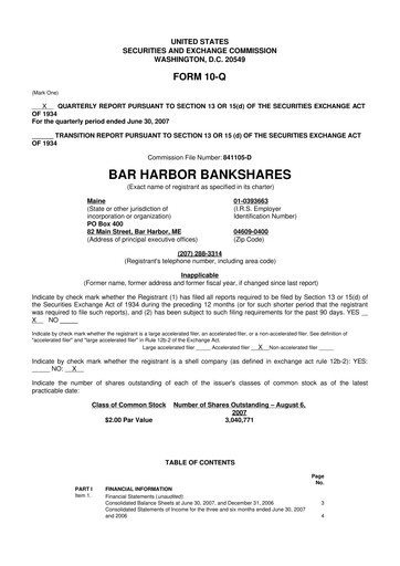 Thumbnail Bar Harbor Bankshares

 10-Q Quarterly Report FY 