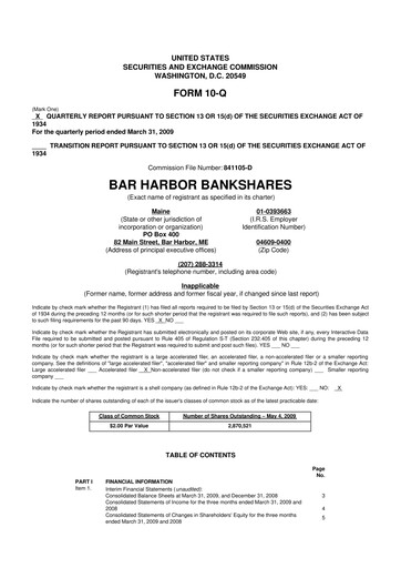 Thumbnail Bar Harbor Bankshares

 10-Q Quarterly Report FY 