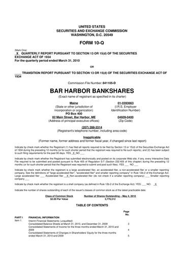 Thumbnail Bar Harbor Bankshares

 10-Q Quarterly Report FY 