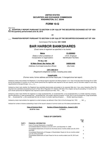 Thumbnail Bar Harbor Bankshares

 10-Q Quarterly Report FY 