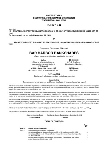 Thumbnail Bar Harbor Bankshares

 10-Q Quarterly Report FY 