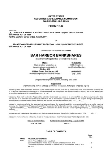 Thumbnail Bar Harbor Bankshares

 10-Q Quarterly Report FY 