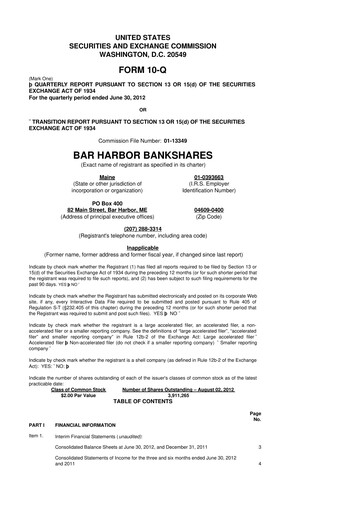 Thumbnail Bar Harbor Bankshares

 10-Q Quarterly Report FY2012 