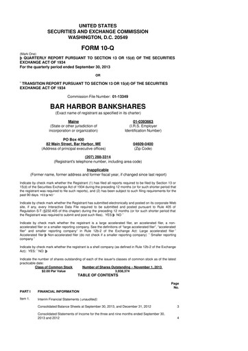 Thumbnail Bar Harbor Bankshares

 10-Q Quarterly Report FY2013 