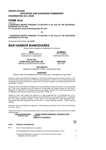 Thumbnail Bar Harbor Bankshares

 10-Q Quarterly Report FY2014 