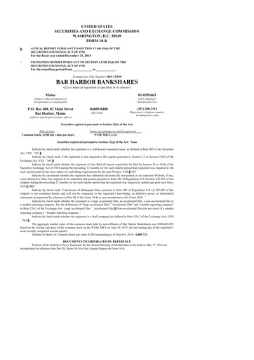 Thumbnail Bar Harbor Bankshares

 10-K Annual Report 2015