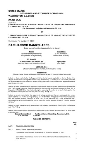 Thumbnail Bar Harbor Bankshares

 10-Q Quarterly Report FY2016 