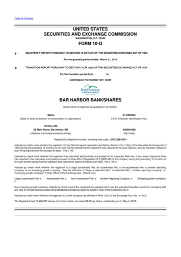 Thumbnail Bar Harbor Bankshares

 10-Q Quarterly Report FY2018 