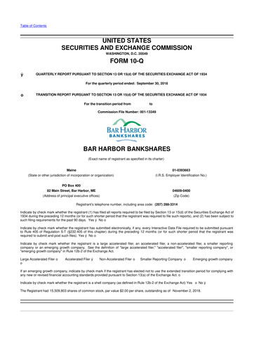 Thumbnail Bar Harbor Bankshares

 10-Q Quarterly Report FY2018 