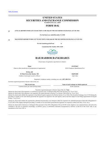 Thumbnail Bar Harbor Bankshares

 10-K Annual Report 2018