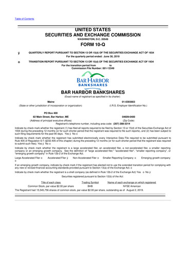 Thumbnail Bar Harbor Bankshares

 10-Q Quarterly Report FY2019 