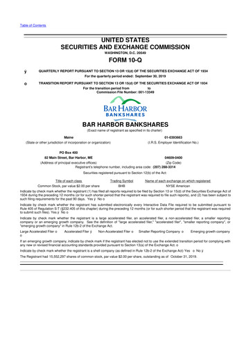 Thumbnail Bar Harbor Bankshares

 10-Q Quarterly Report FY2019 