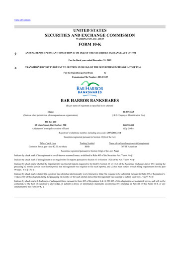 Thumbnail Bar Harbor Bankshares

 10-K Annual Report 2019