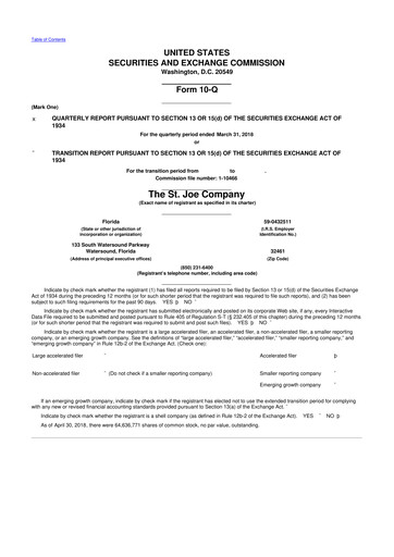Thumbnail St. Joe Company
 10-Q Quarterly Report FY2018 