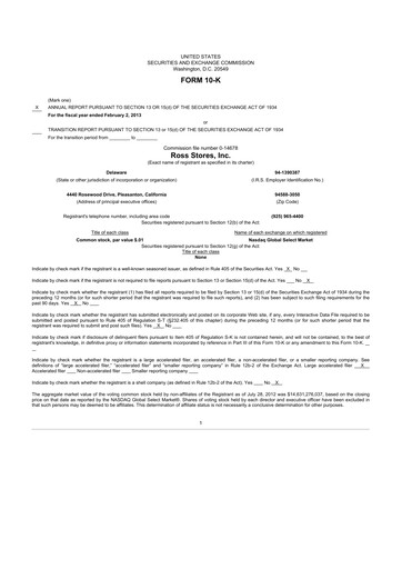 Thumbnail Ross Stores 10-K Annual Report 2012