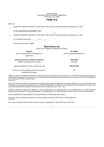 Thumbnail Ross Stores 10-Q Quarterly Report FY2013 