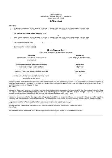 Thumbnail Ross Stores 10-Q Quarterly Report FY2013 