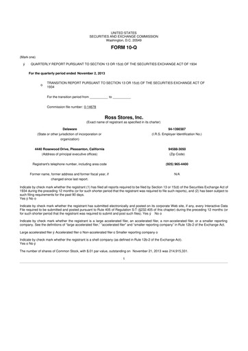 Thumbnail Ross Stores 10-Q Quarterly Report FY2013 