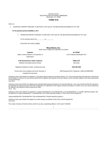 Thumbnail Ross Stores 10-Q Quarterly Report FY2014 