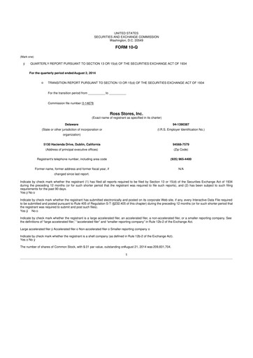 Thumbnail Ross Stores 10-Q Quarterly Report FY2014 