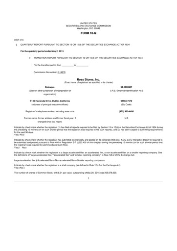 Thumbnail Ross Stores 10-Q Quarterly Report FY2015 
