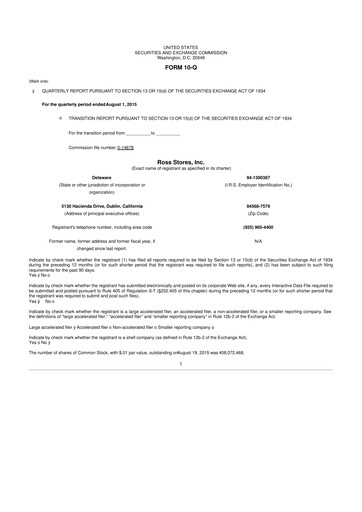Thumbnail Ross Stores 10-Q Quarterly Report FY2015 