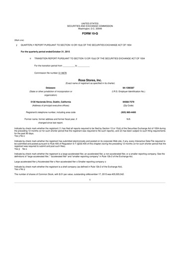 Thumbnail Ross Stores 10-Q Quarterly Report FY2015 
