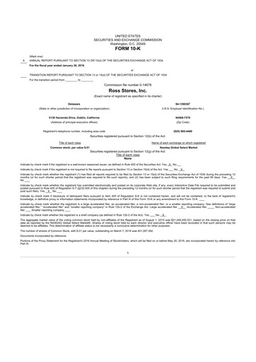 Thumbnail Ross Stores 10-K Annual Report 2015