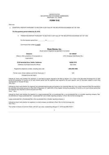 Thumbnail Ross Stores 10-Q Quarterly Report FY2016 