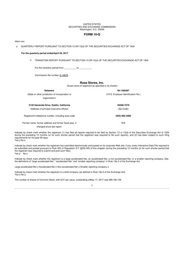 Thumbnail Ross Stores 10-Q Quarterly Report FY2017 
