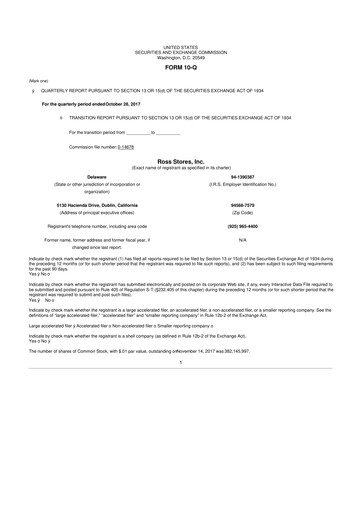 Thumbnail Ross Stores 10-Q Quarterly Report FY2017 