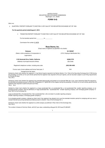 Thumbnail Ross Stores 10-Q Quarterly Report FY2018 