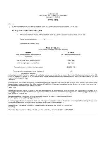 Thumbnail Ross Stores 10-Q Quarterly Report FY2018 