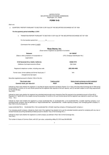 Thumbnail Ross Stores 10-Q Quarterly Report FY2019 