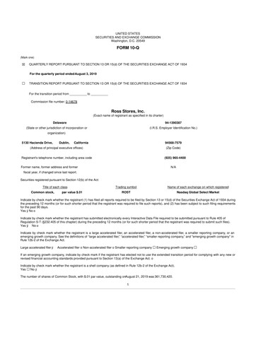 Thumbnail Ross Stores 10-Q Quarterly Report FY2019 