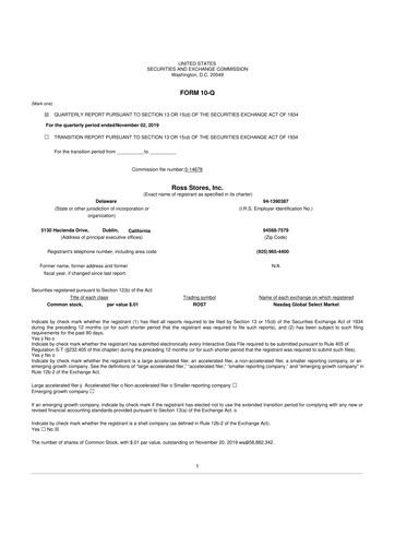 Thumbnail Ross Stores 10-Q Quarterly Report FY 